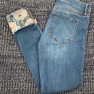 Women’s Loft Brand Cuffed Floral Skinny Jeans size 24 pants denim flowers cuff
